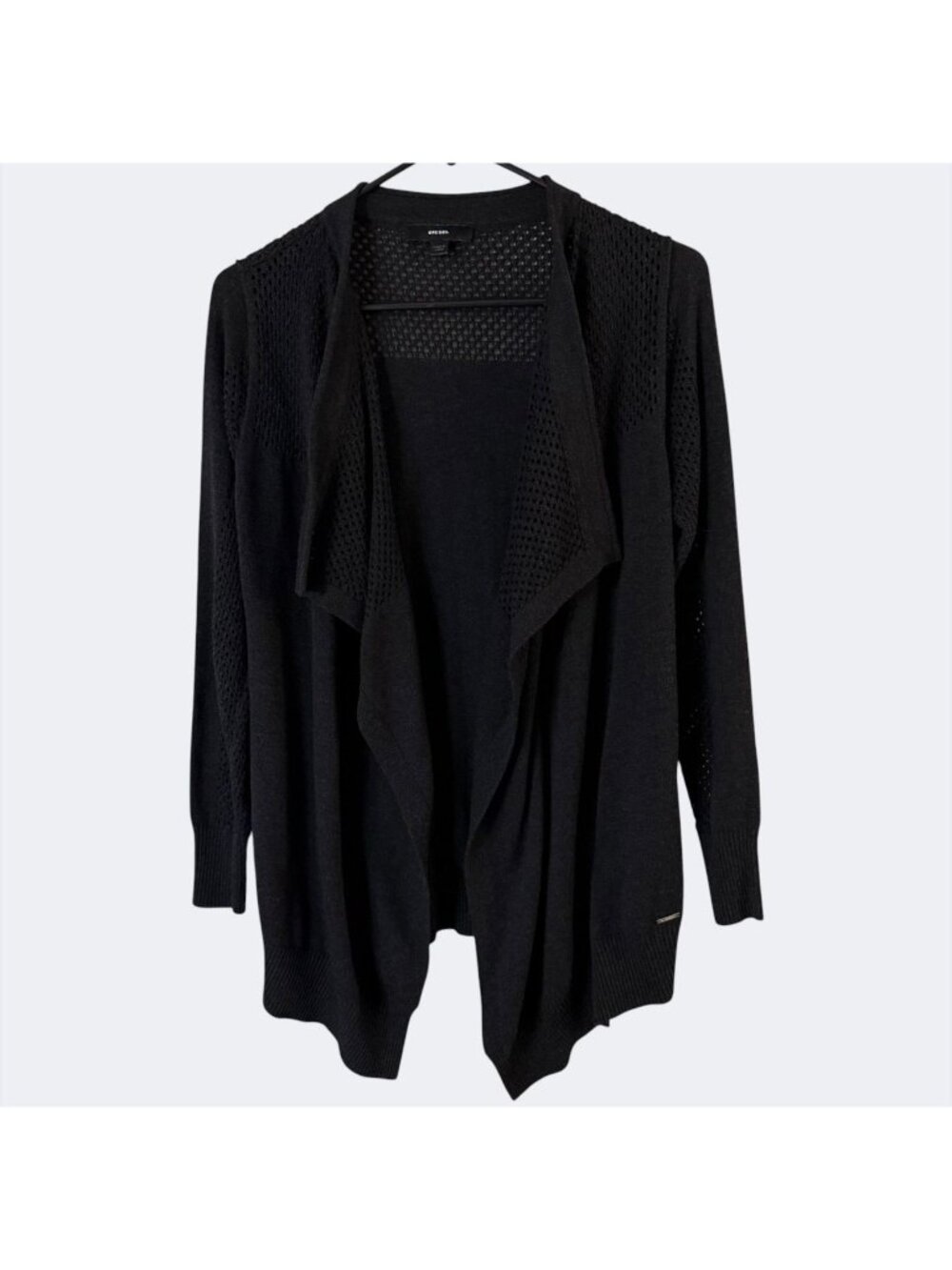 Y2K Diesel Open-Front Pointelle Mesh-Knit Cardigan Sweater Black Women's Small